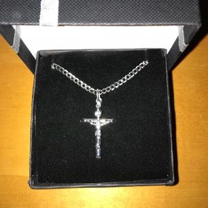 14k white gold Cuban link chain with cross